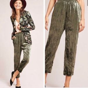 Anthropologie Olive Green Velvet Pants